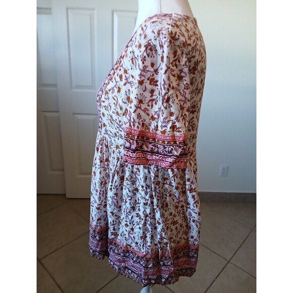 Knox Rose Peplum Top Medium Short Sleeve Floral Print Boho Bohemian Peasant - Picture 4 of 13